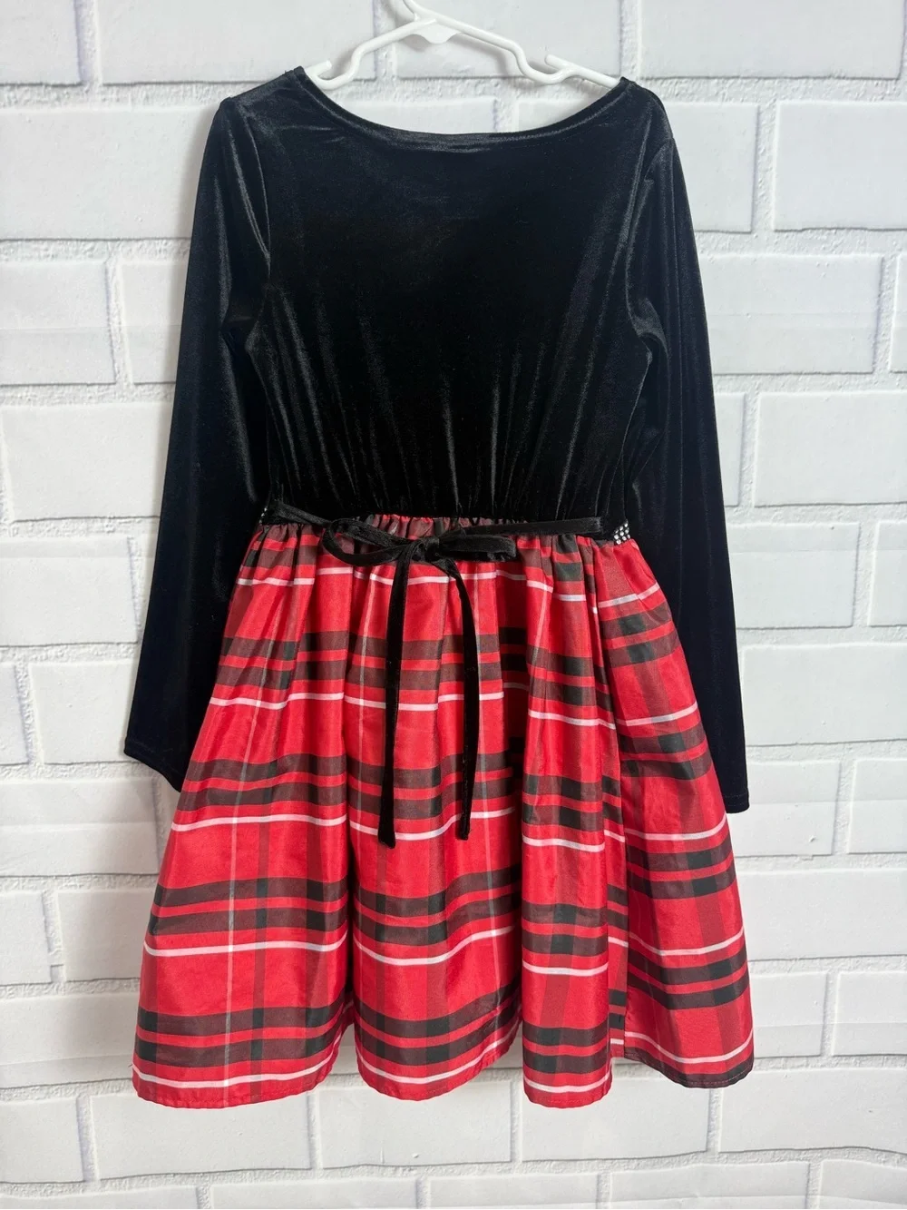 Girls Dollie & Me Holiday Plaid Velvet Dress Size 8 Red Black Party Dress